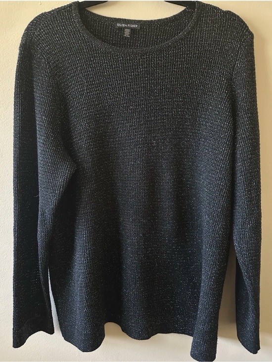Eileen Fisher Sweaters - XL Eileen Fisher Black Crewneck Sweater with Subtle Metallic Sheen